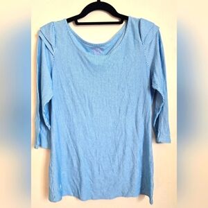 Women's Lilly Pulitzer Blue / White Striped Ruffle Sleeve Top Large Business .